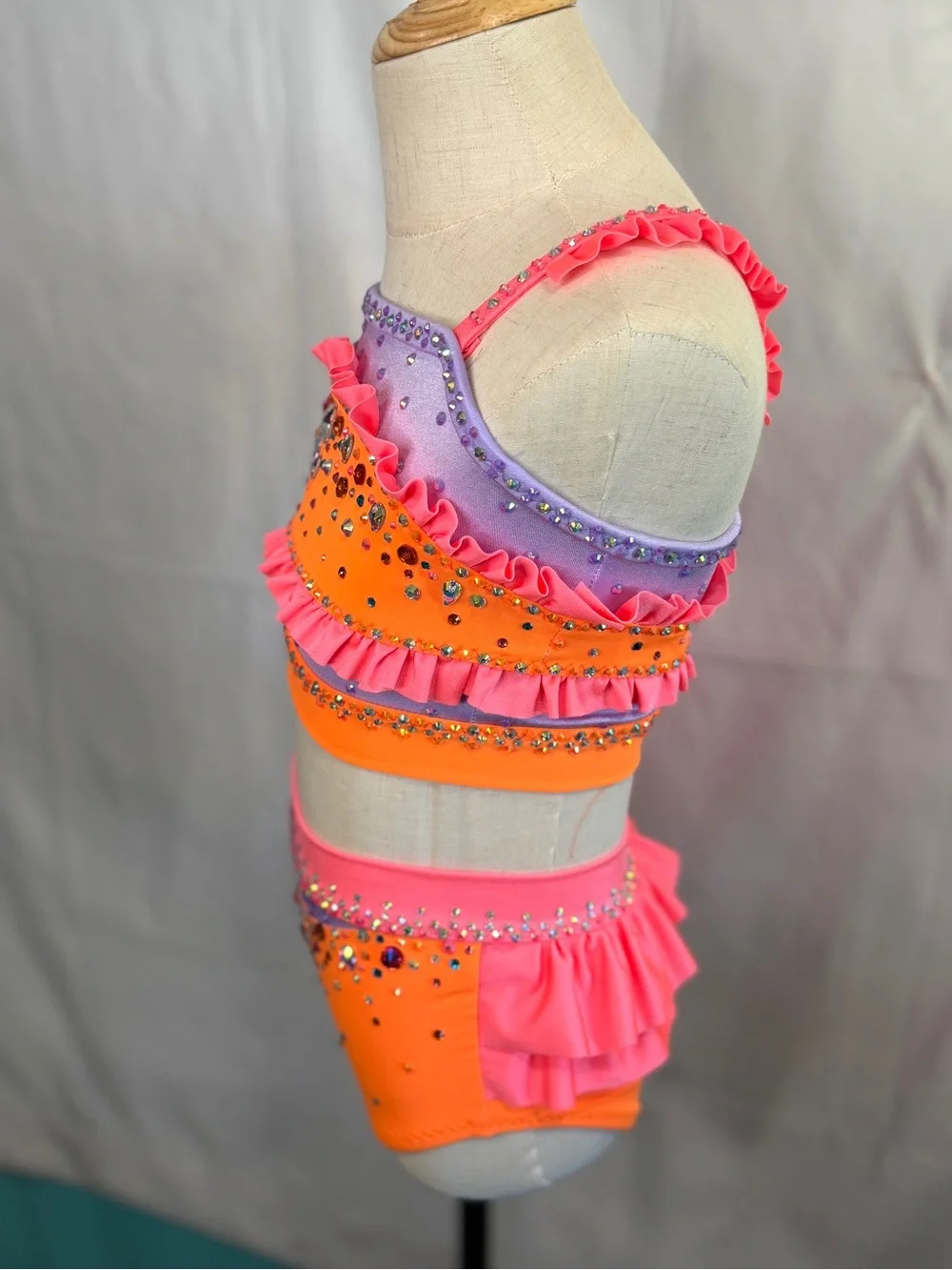 Girls Neon Orange & Purple Ruffle Dance Set by